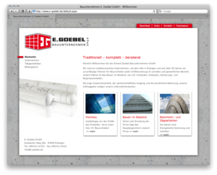 <a href='http://www.e-goebel.de' target='_blank'>www.e-goebel.de</a><br />Bauunternehmen E. Goebel<br />Redesign-Veröffentlichung September 2014, Erstversion Oktober 2004 - Technologie: netissimoCMS<br/>&nbsp; (90/142)