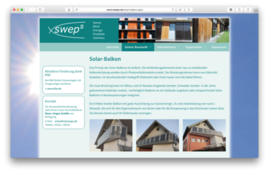 <a href='http://www.sweps.de' target='_blank'>www.sweps.de</a><br />sweps.de: Sonne
Wind
Energie
Produkte
Solarbau<br />Relaunch Mai 2017 - Technologie: netissimoCMS responsive<br /> (53/142)